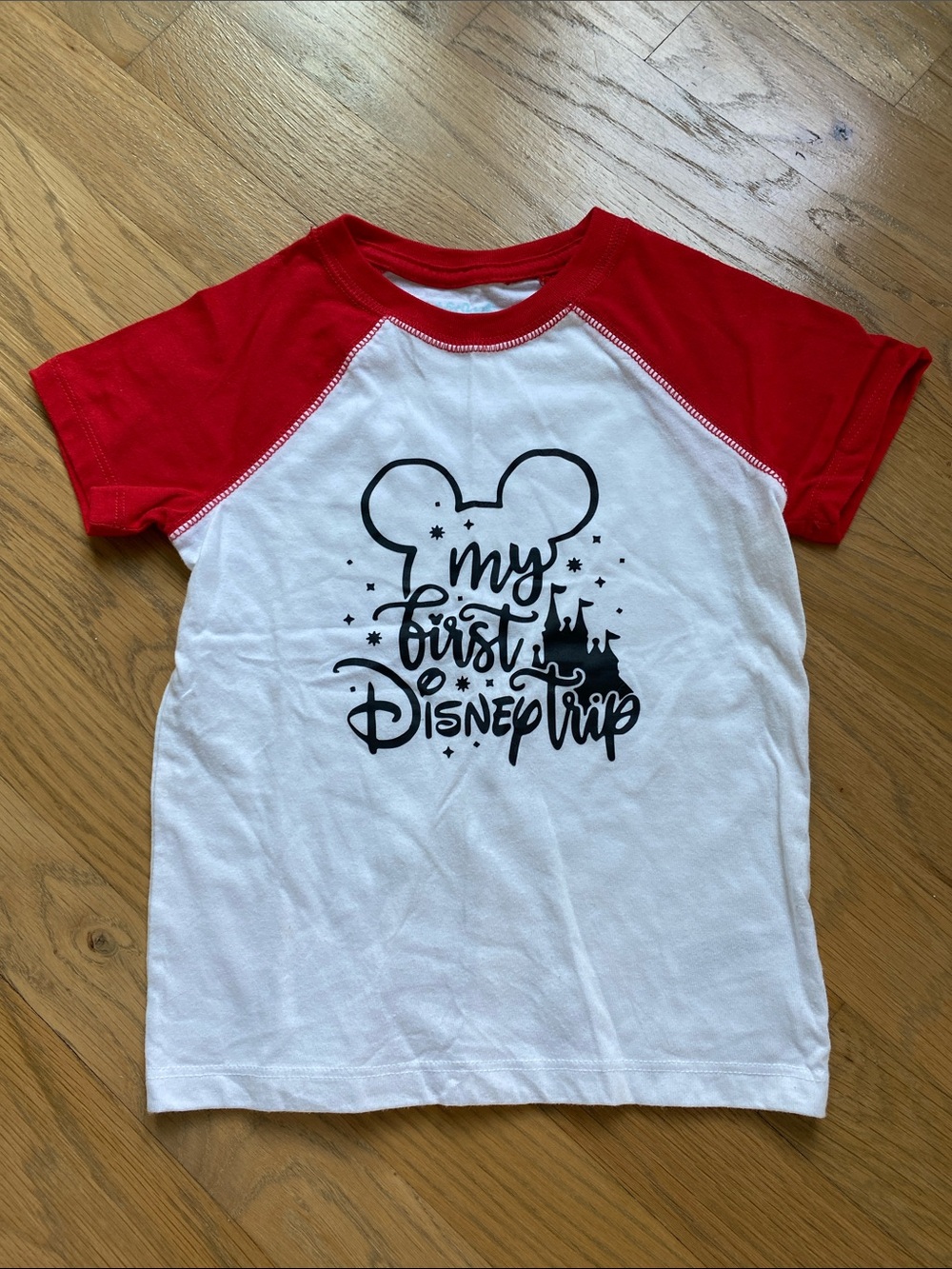 Cat & Jack 3T Red & White Kids 'My First Disney Trip' Raglan Tee